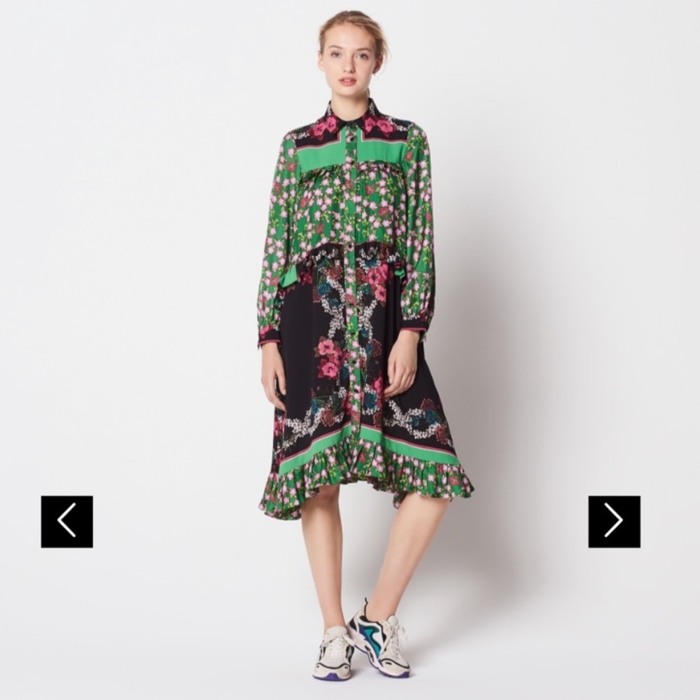 Sandro Floral Print Silk Crepe Shirtdress